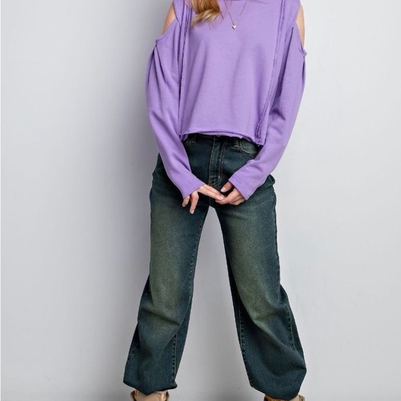 Easel Lavender Cold Shoulder Sweatshirt - Picture 2 of 5